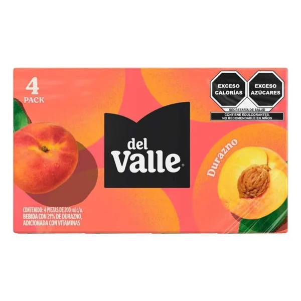 Nectar Del Valle Peach Flavor 200ml 4 Pack (Néctar Del Valle Sabor Durazno 200ml 4 Pack)