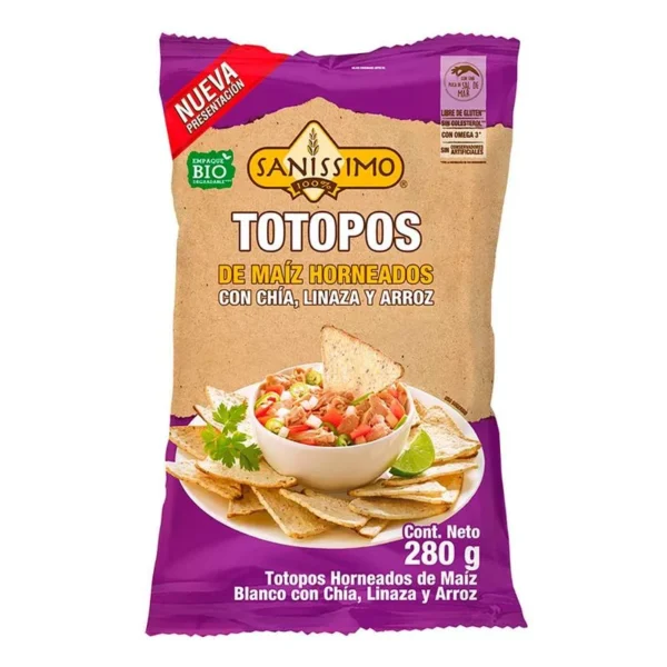 Totopos Sanissimo Chia Linseed Rice 280 g (Totopos Sanissimo Chía Linaza Arroz 280 g)