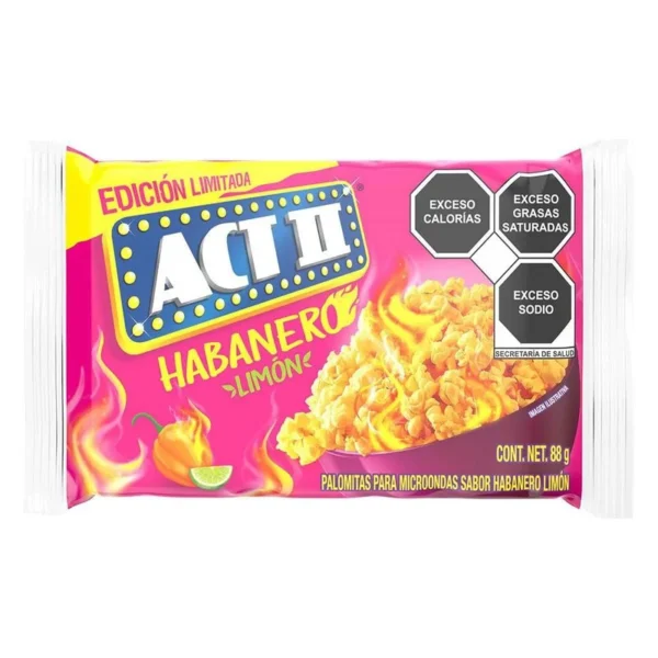 Act II Microwave Popcorn Habanero-Lemon Flavor 88g (Palomitas Act II para Microondas Sabor Habanero-Limón 88g)