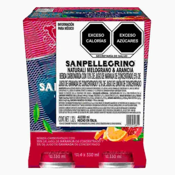 Carbonated drink San Pellegrino Naturali Melograno 1 Pack with 4 cans of 330ml each (Bebida carbonatada San Pellegrino Naturali Melograno 1 Pack con 4 latas de 330ml c/u)