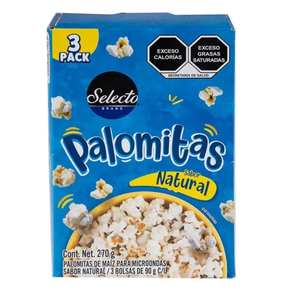 Selecto Brand Popcorn 3 Pack Natural 270g (Palomitas Selecto Brand 3 Pack Natural 270g)