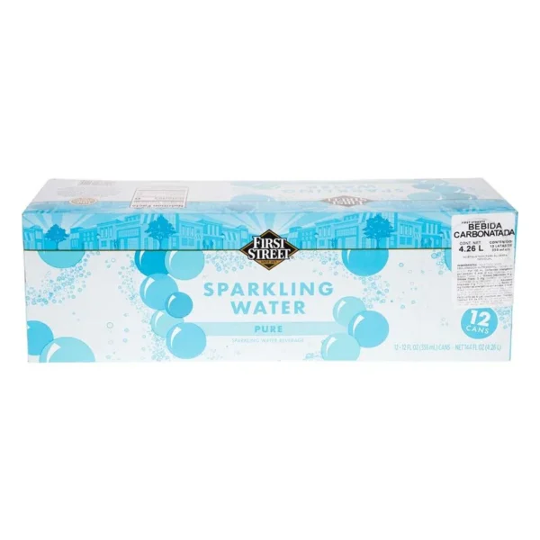 12 Pack First Street Natural Sparkling Water of 355ml Each (12 Pack Agua First Street Mineral Natural de 355ml Cada Uno)