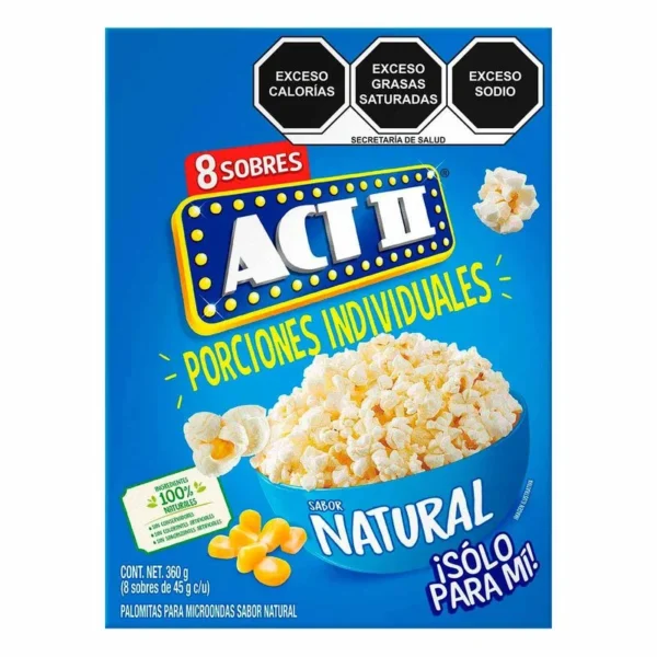 ACT II Minis Popcorn 8 Sachets for Microwave Natural Flavor 360g (Palomitas ACT II Minis 8 Sobres para Microondas Sabor Naturales 360g)