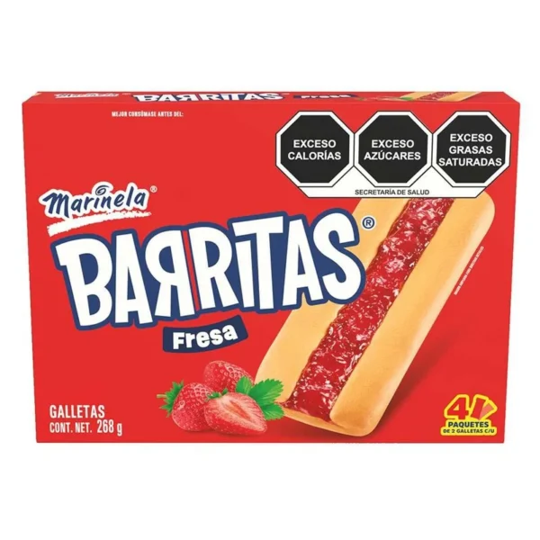 Marinela Cookies Strawberry Bars 268g contains 4 packages (Galletas Marinela Barritas Fresa 268g contiene 4 paquetes)