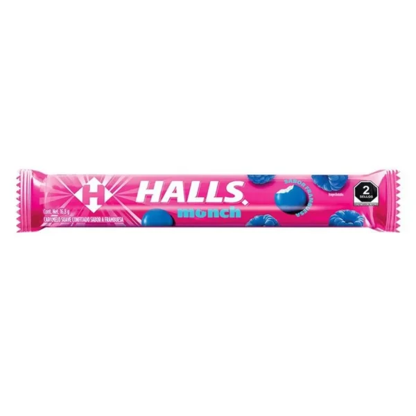 Halls Monch Raspberry Candy 16.8g (Caramelo Halls Monch Frambuesa 16.8g)