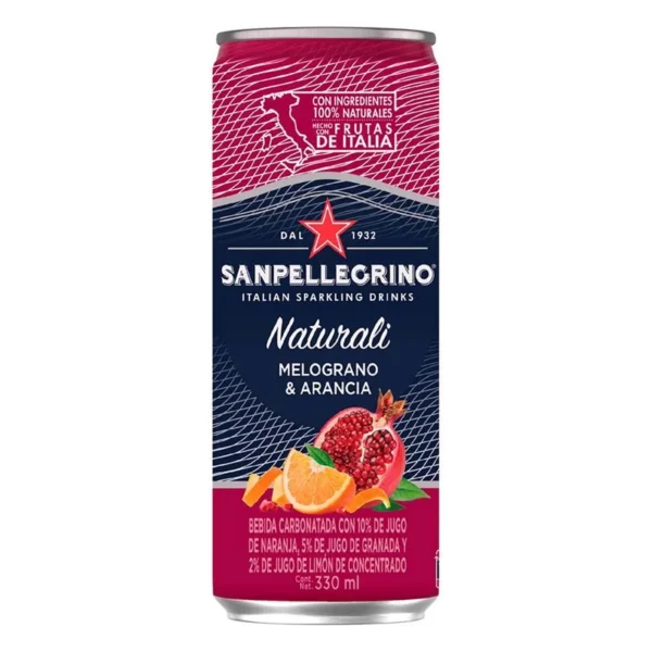San Pellegrino Naturali Melograno & Arancia Sparkling Water Can 330ml (Agua Mineral San Pellegrino Naturali Melograno & Arancia Lata 330ml)
